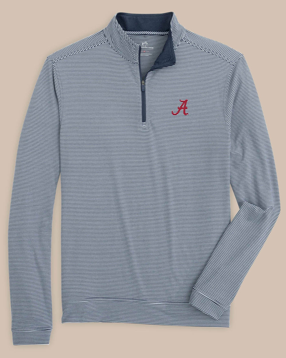 The front view of the Alabama Crimson Tide Cruiser Micro-Stripe Heather Quarter Zip by Southern Tide - Heather Navy