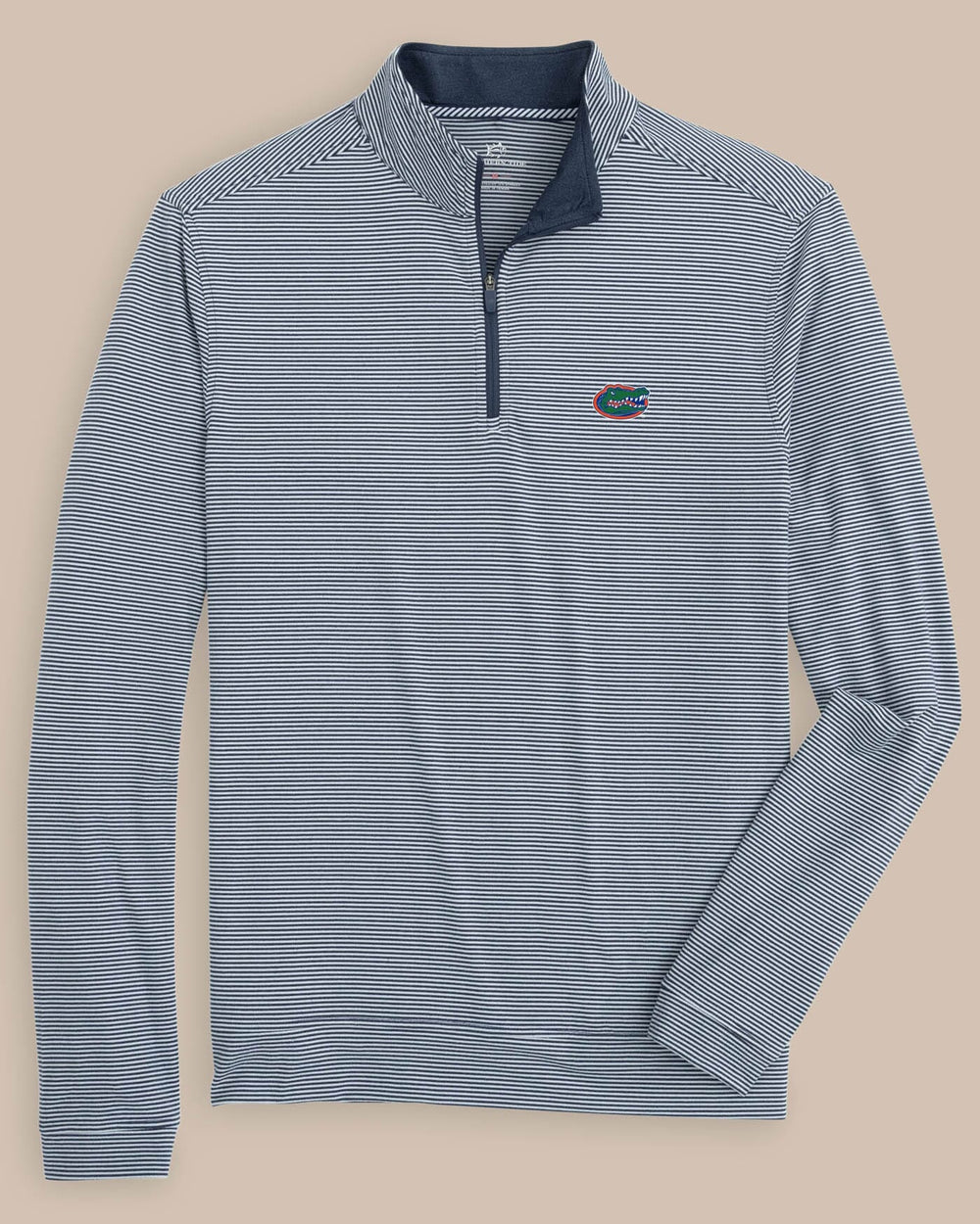 The front view of the Florida Gators Cruiser Micro-Stripe Heather Quarter Zip by Southern Tide - Heather Navy