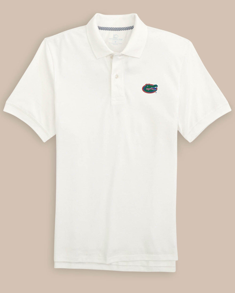 The front view of the Florida Gators Skipjack Polo by Southern Tide - Classic White