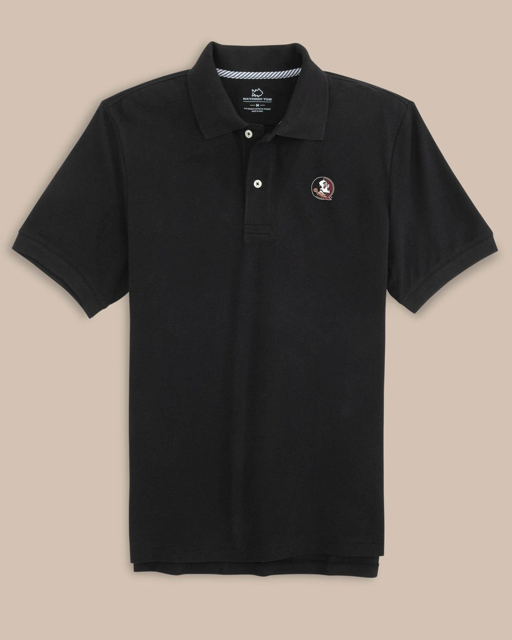 The front view of the FSU Seminoles Skipjack Polo by Southern Tide - Black