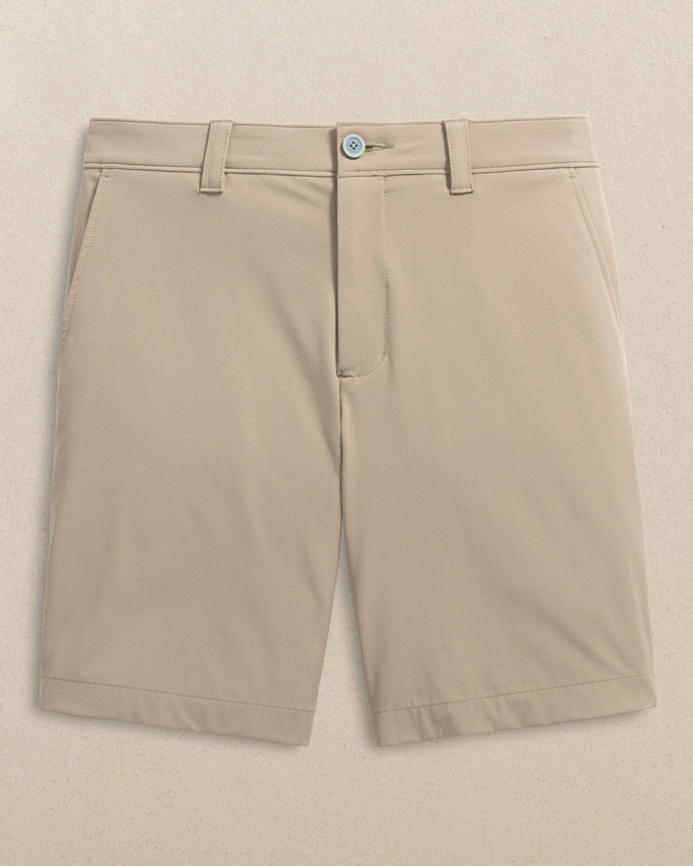 The front view of the Southern Tide Alabama Crimson Tide brrr°®-die 8" Performance Short by Southern Tide - Sandstone Khaki