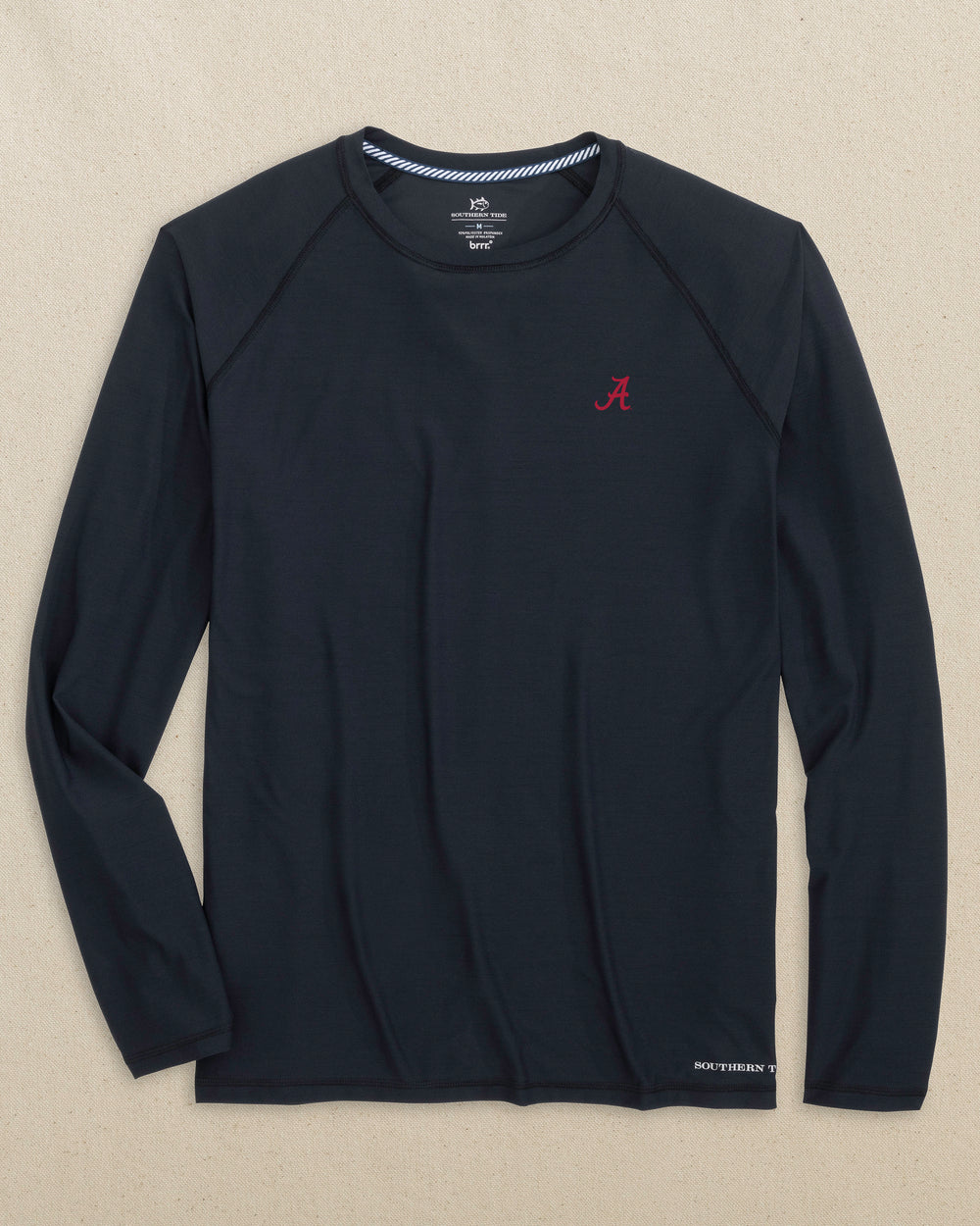 The front view of the Southern Tide Alabama Crimson Tide brrr°®-illiant Performance Long Sleeve T-Shirt by Southern Tide - Caviar Black