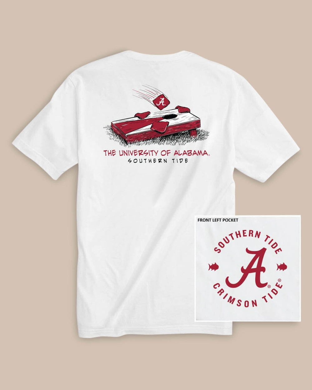 The back view of the Alabama Crimson Tide Cornhole T-Shirt by Southern Tide - Classic White