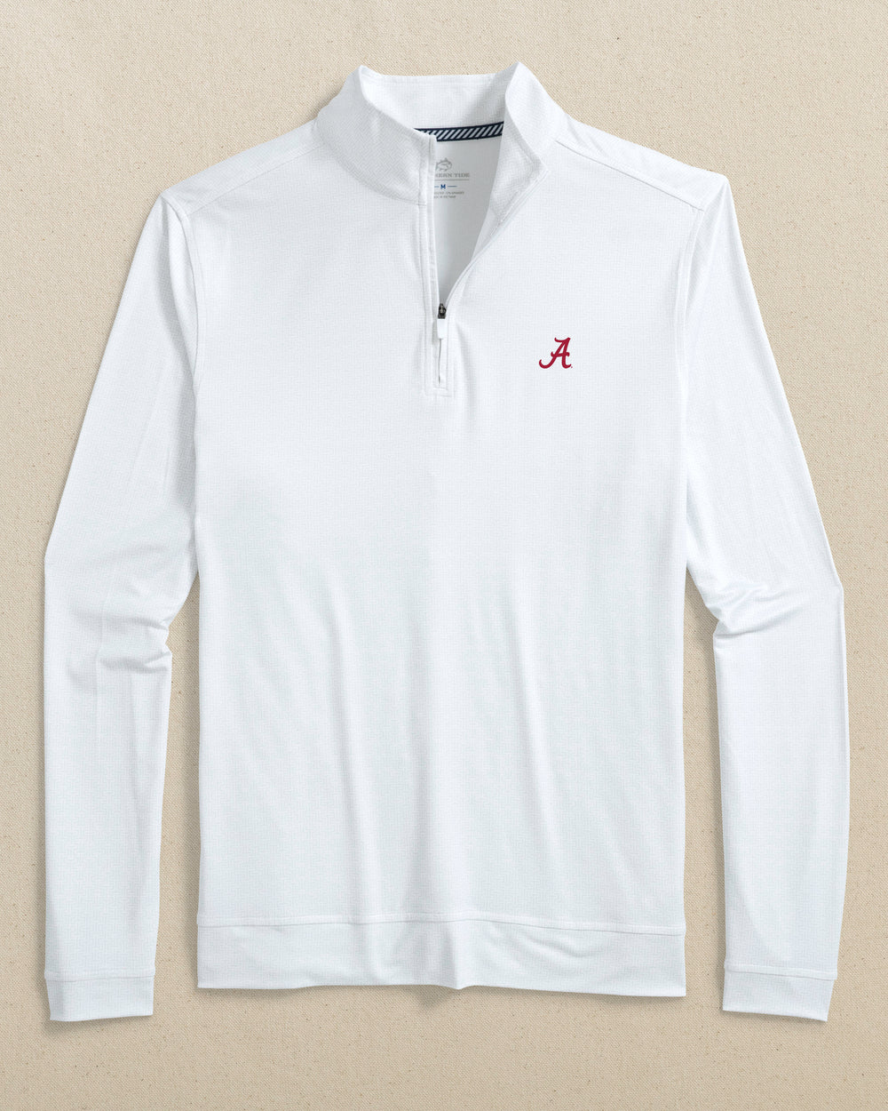 The front view of the Southern Tide Alabama Crimson Tide Cruiser ST Geo Printed Quarter Zip by Southern Tide - Classic White