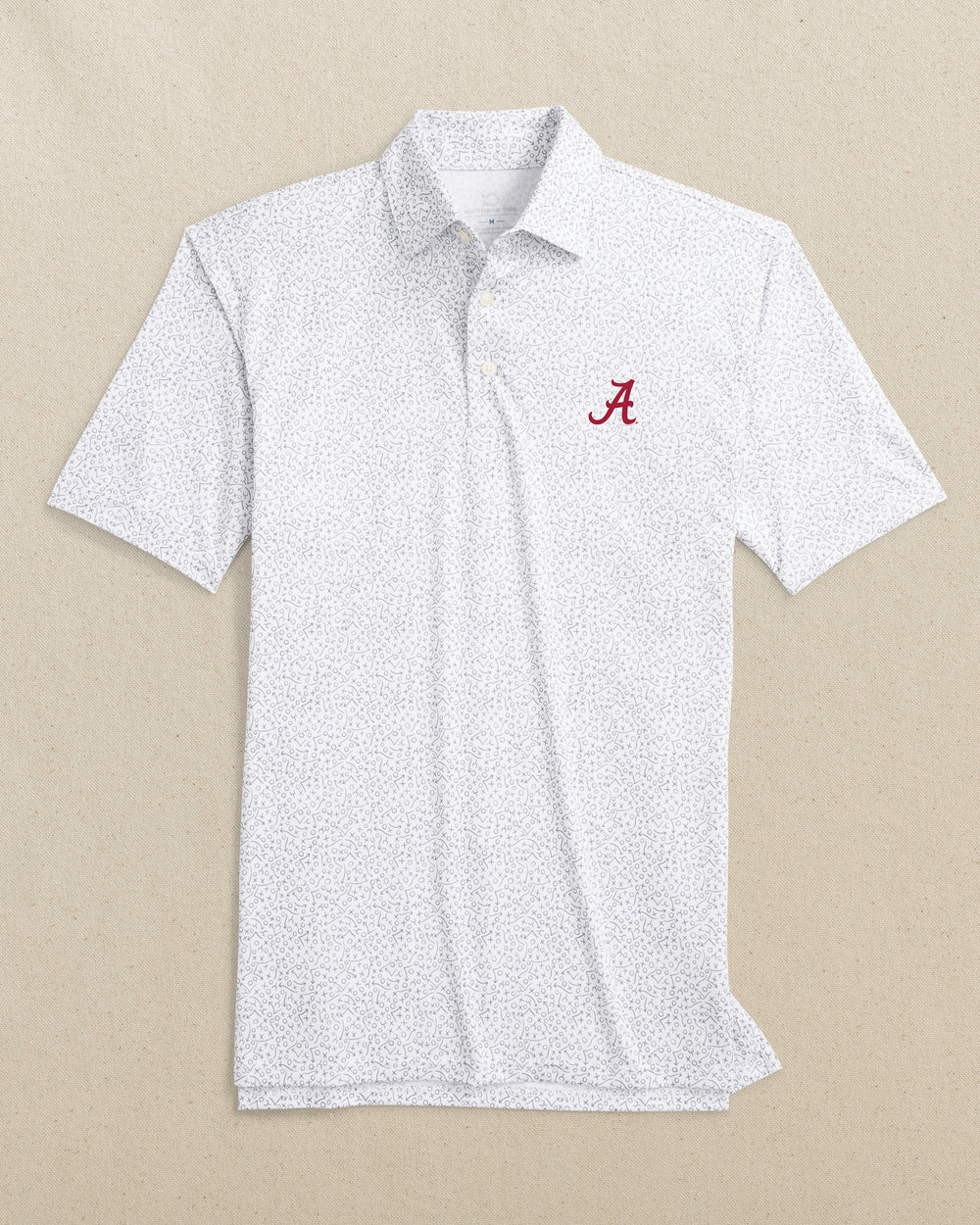 The front view of the Southern Tide Alabama Crimson Tide Driver Gameplay Polo by Southern Tide - Classic White