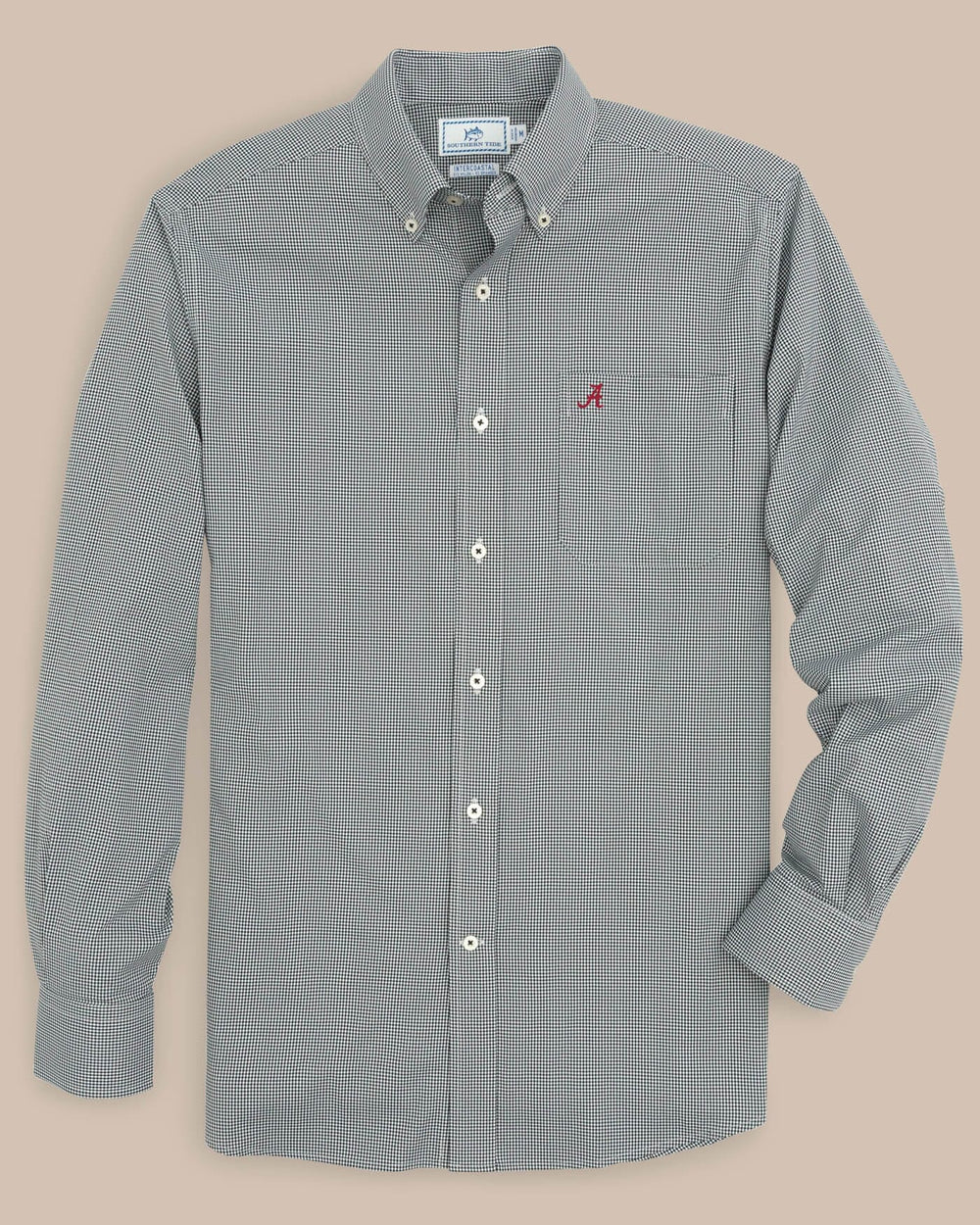 The front view of the Alabama Gingham Button Down Shirt  by Southern Tide - Black