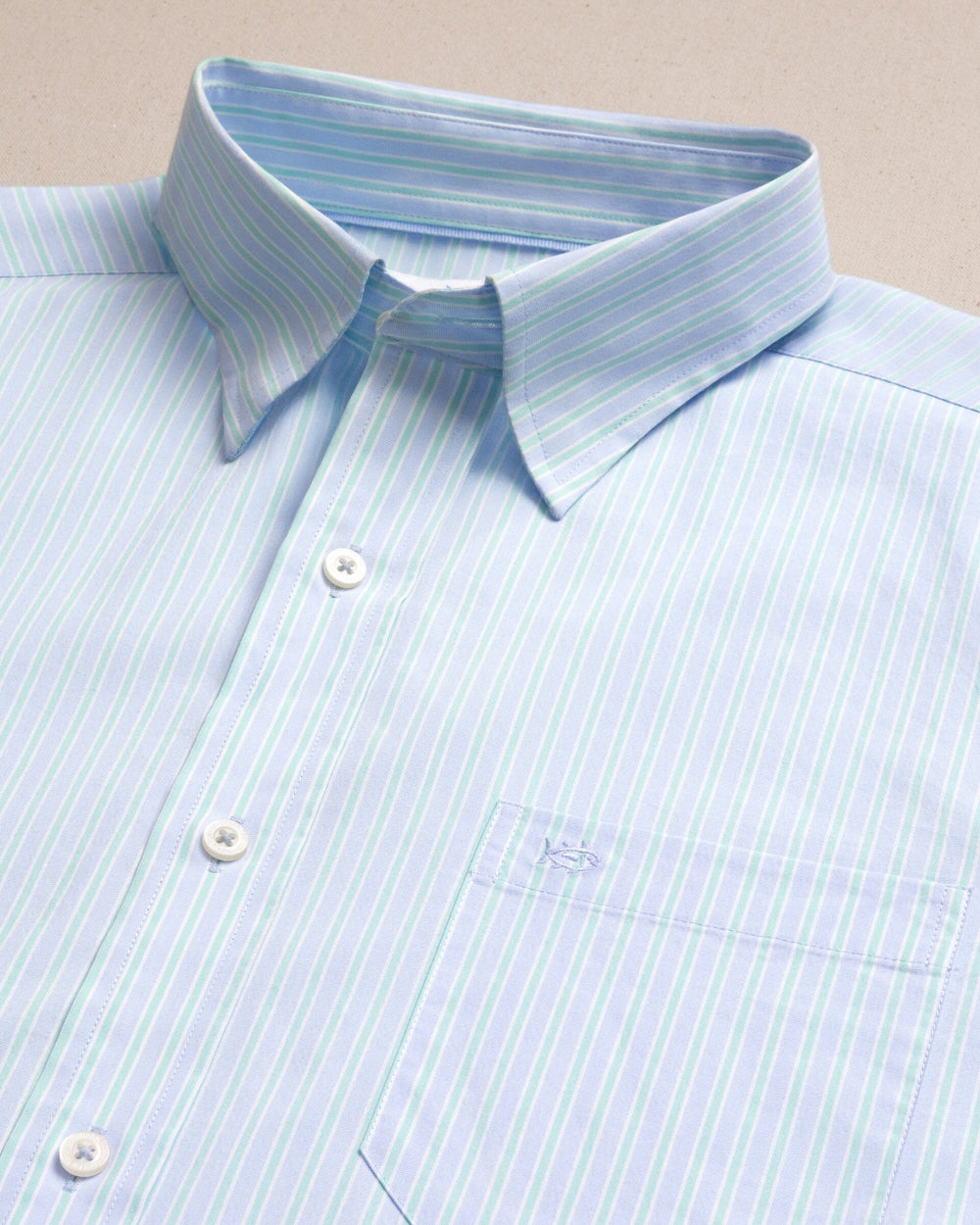 The detail view of the Southern Tide Amelia Island Stripe Charleston Sport Shirt by Southern Tide - Ocean Channel