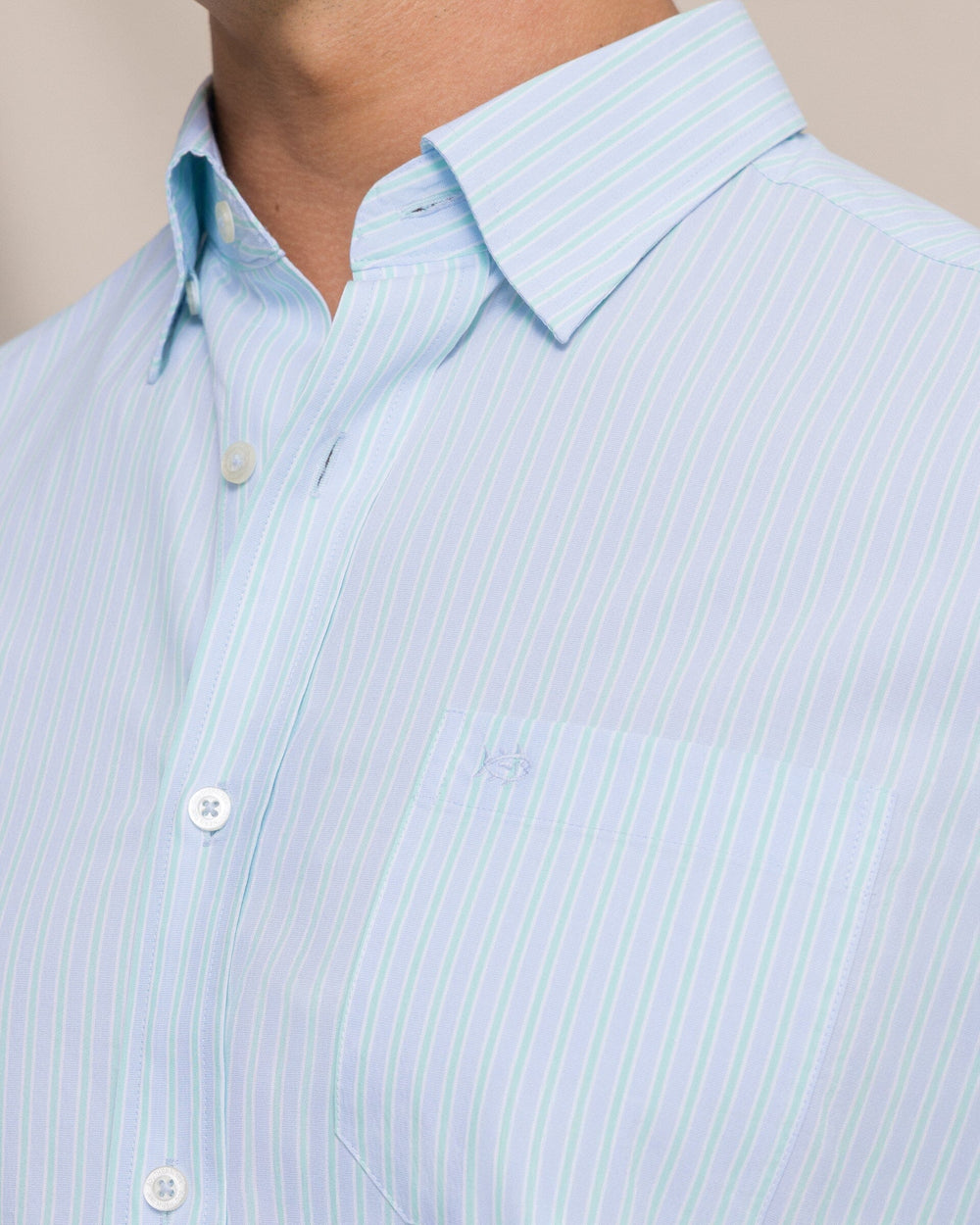 The detail view of the Southern Tide Amelia Island Stripe Charleston Sport Shirt by Southern Tide - Ocean Channel