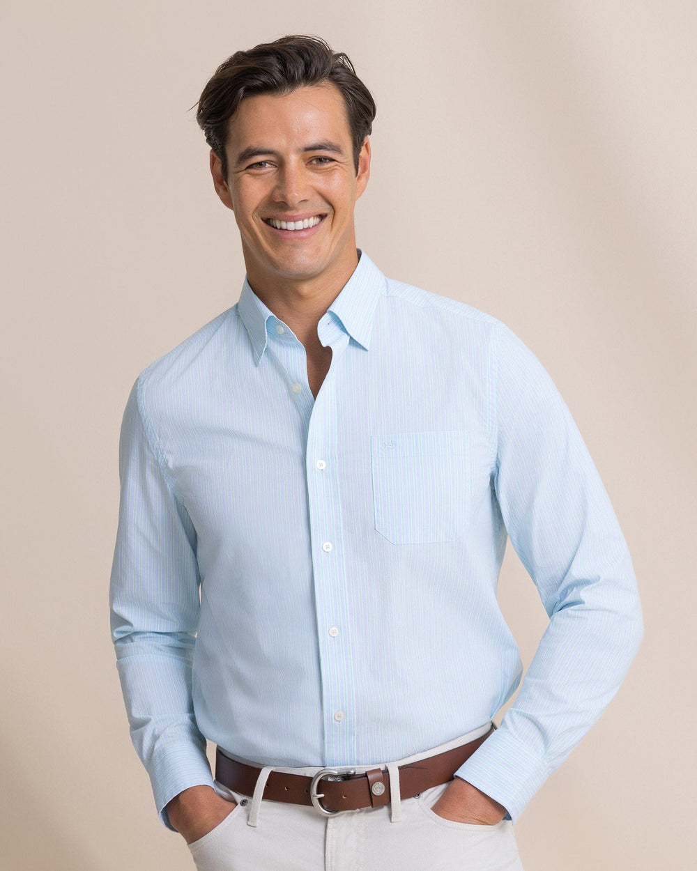 The front view of the Southern Tide Amelia Island Stripe Charleston Sport Shirt by Southern Tide - Ocean Channel