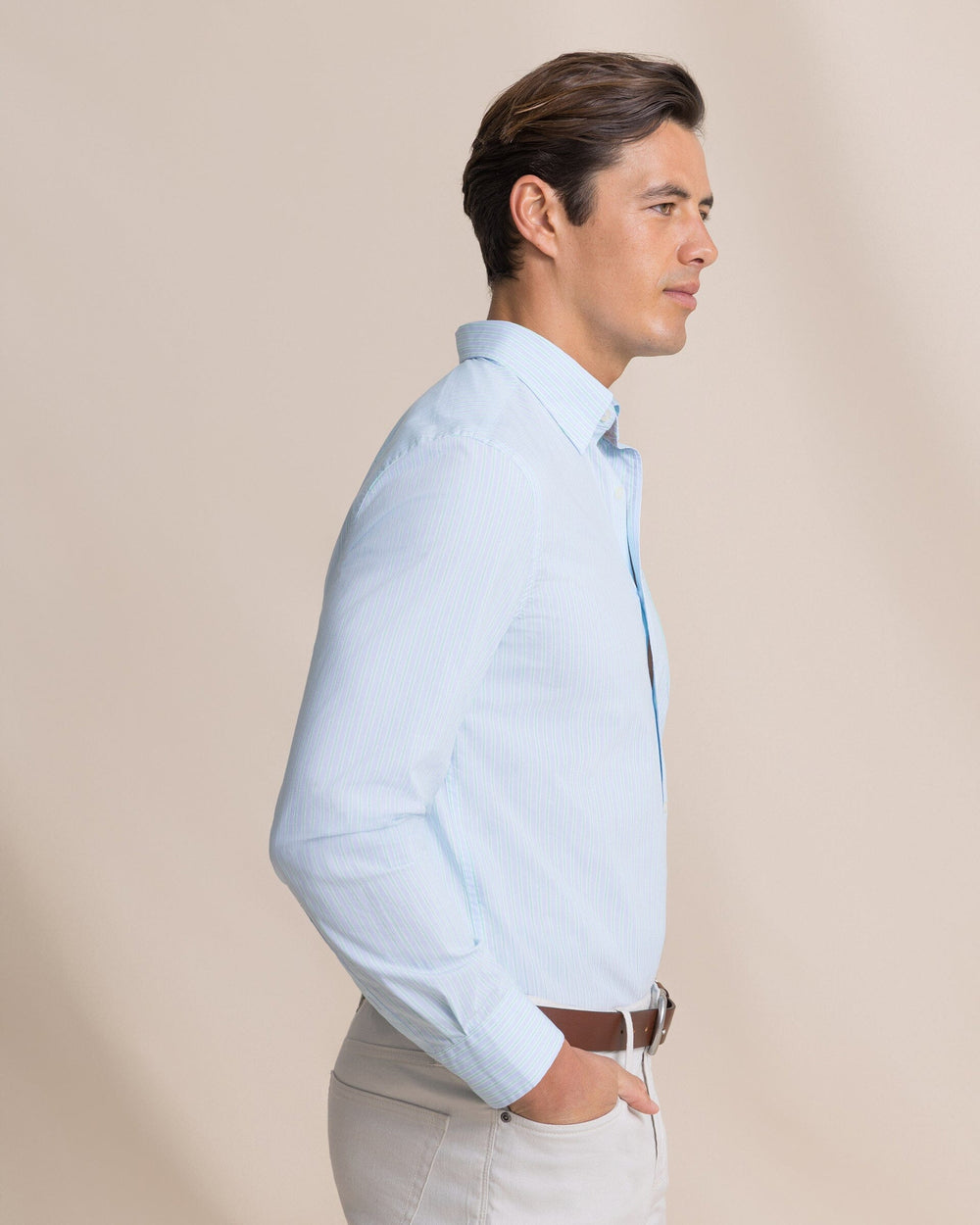 The side view of the Southern Tide Amelia Island Stripe Charleston Sport Shirt by Southern Tide - Ocean Channel