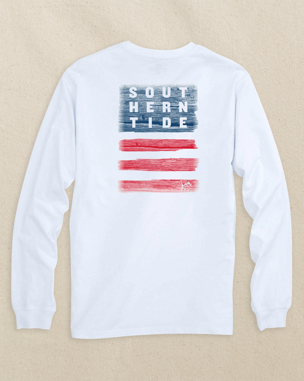 The back view of the Southern Tide Americana Wooden Flag Long Sleeve T-Shirt by Southern Tide - Classic White