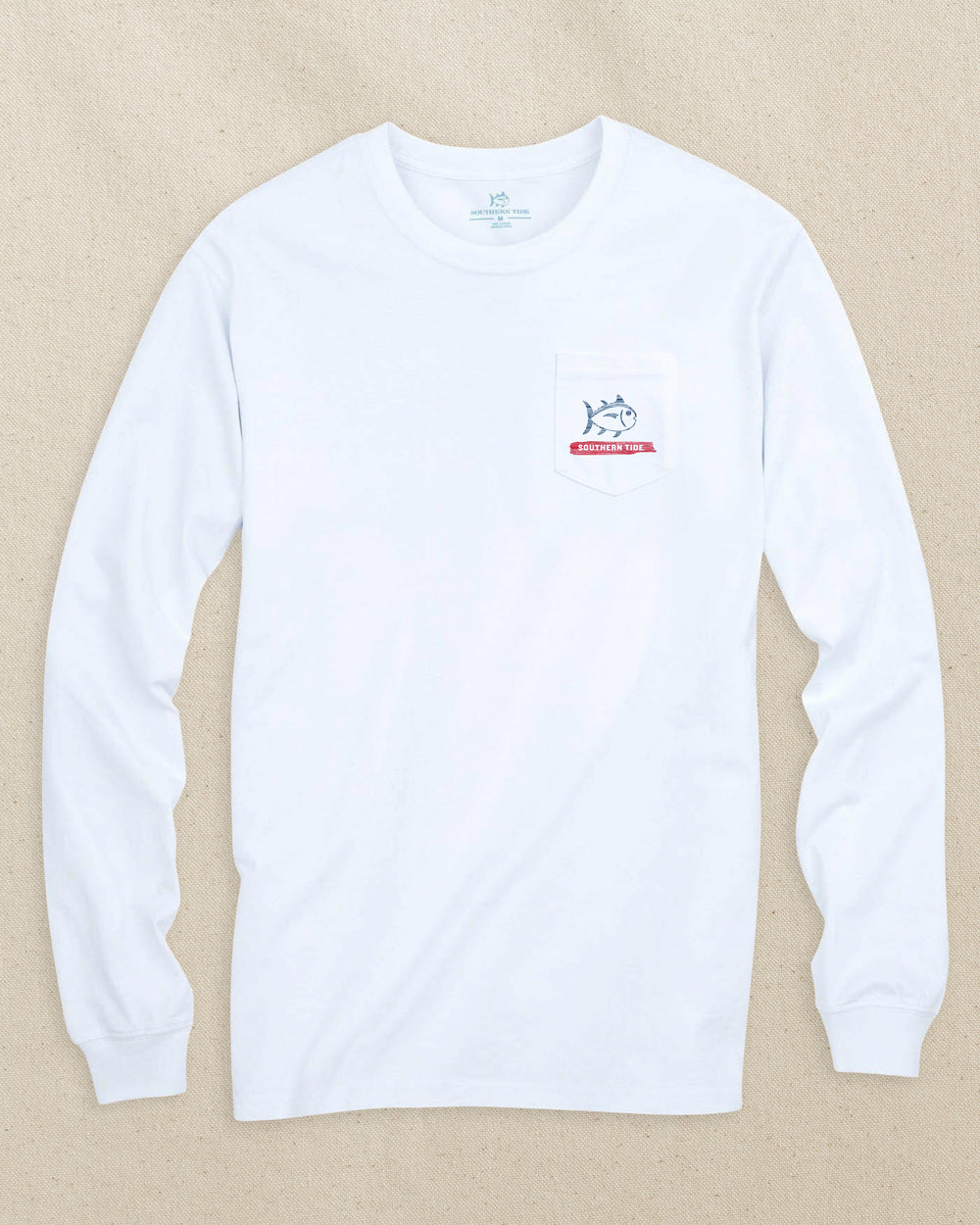 The front view of the Southern Tide Americana Wooden Flag Long Sleeve T-Shirt by Southern Tide - Classic White