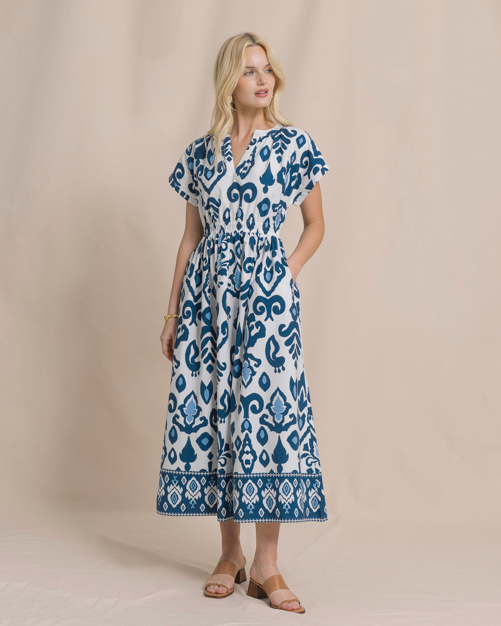 The front view of the Southern Tide Ana Dolman Sleeve Maxi Dress by Southern Tide - Star White