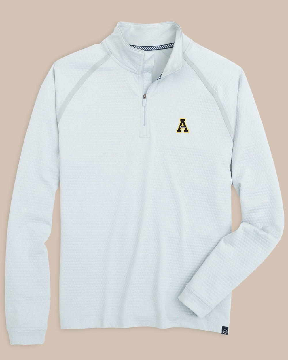 The front view of the Southern Tide App State Scuttle Heather Quarter Zip by Southern Tide - Heather Slate Grey