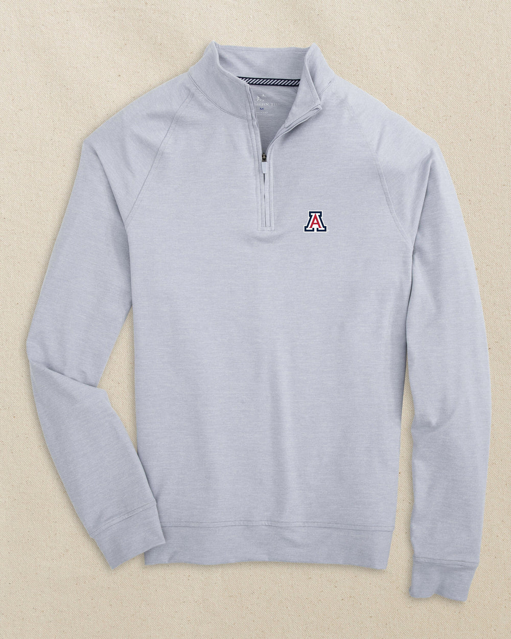 The front view of the Southern Tide Arizona Wildcats Cruiser Quarter Zip by Southern Tide - Heather Slate Grey
