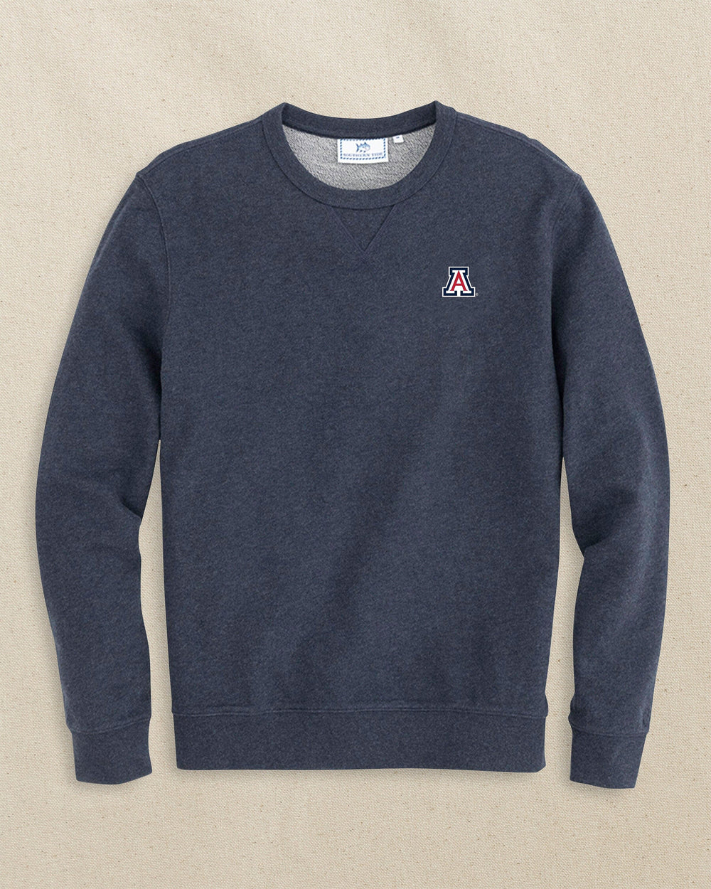 The front view of the Southern Tide Arizona Wildcats Upper Deck Pullover Sweatshirt by Southern Tide - Heather Navy