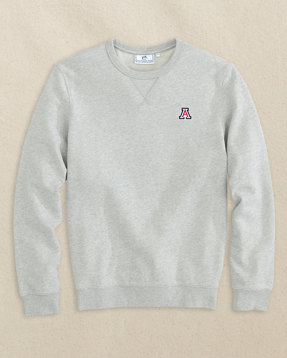 The front view of the Southern Tide Arizona Wildcats Upper Deck Pullover Sweatshirt by Southern Tide - Heather Slate Grey