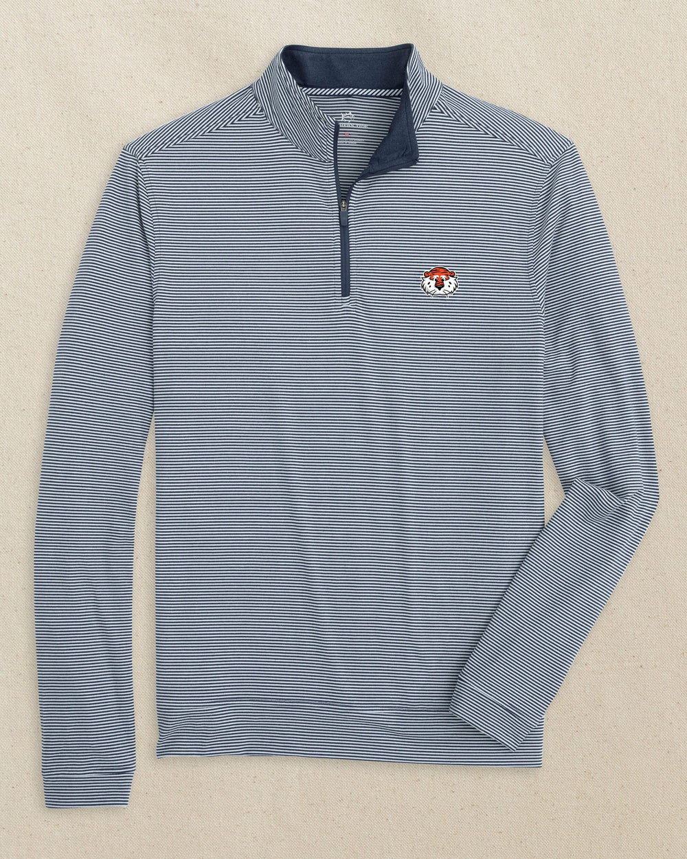 Auburn Tiger Head Cruiser Micro-Stripe Heather Quarter Zip C_Outerwear Southern Tide 