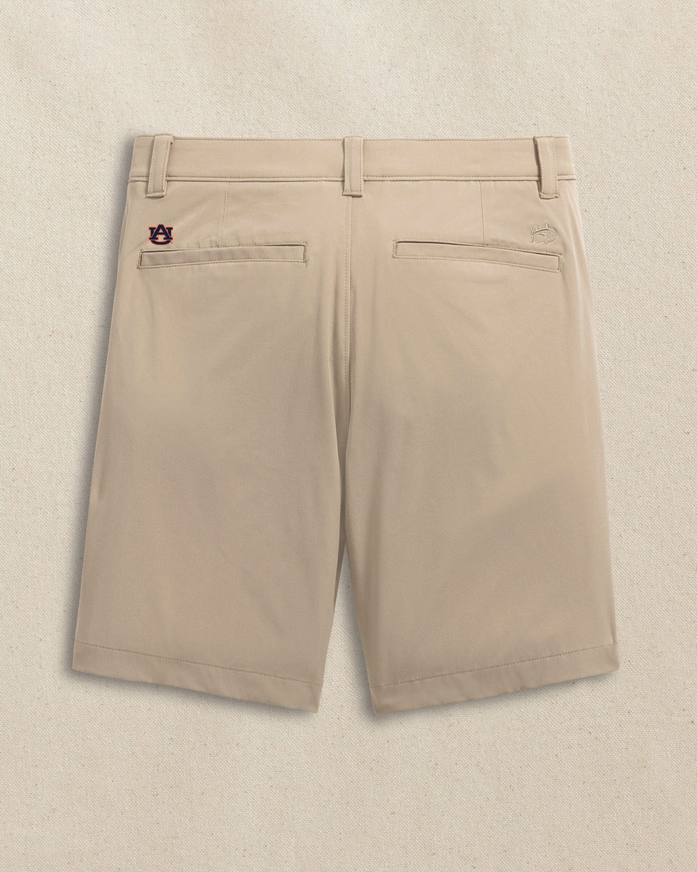 The back view of the Southern Tide Auburn Tigers brrr°®-die 8" Performance Short by Southern Tide - Sandstone Khaki