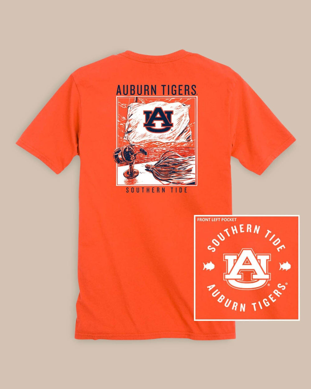 The back view of the Auburn Tigers Fishing Flag T-Shirt by Southern Tide - Endzone Orange