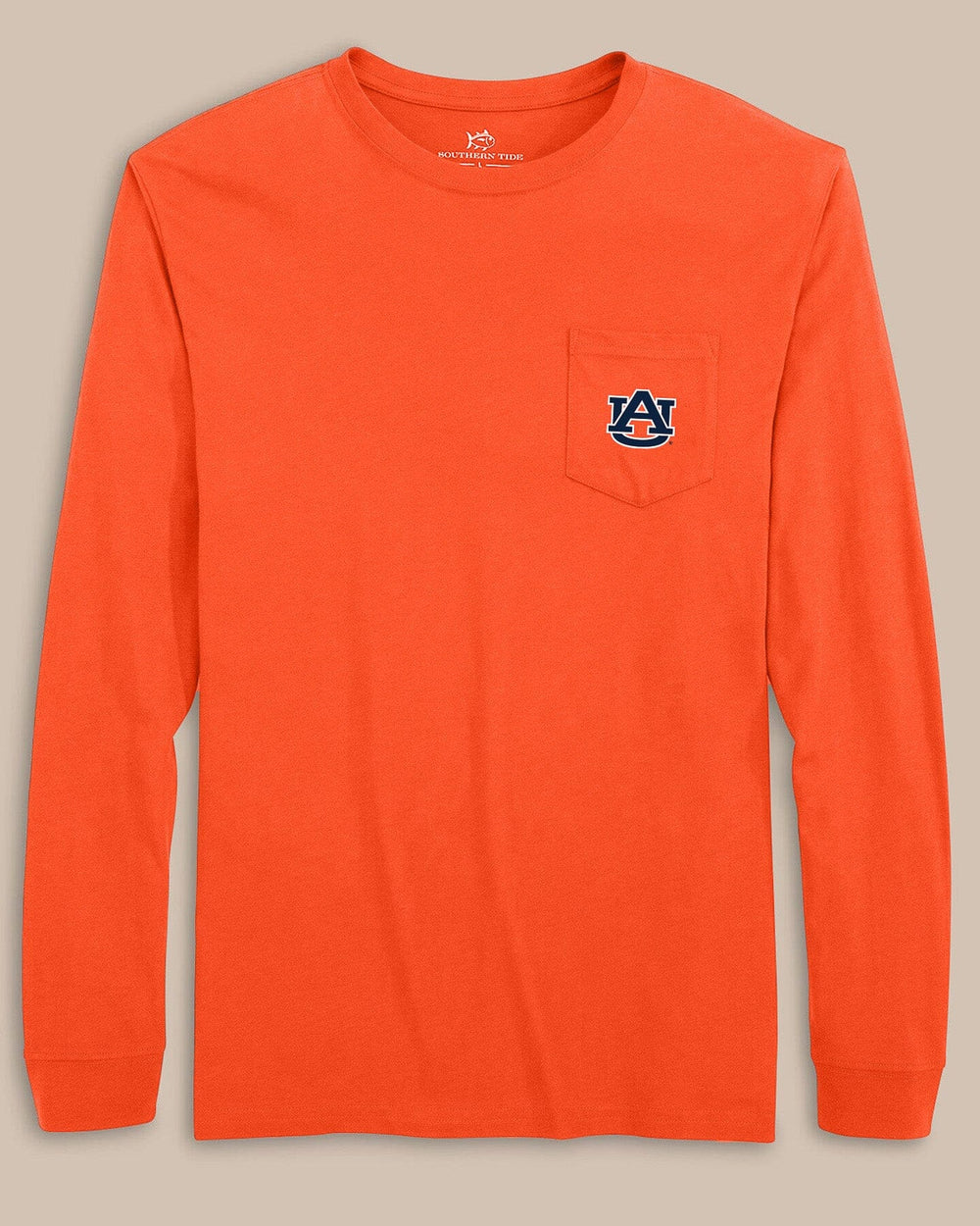 The front view of the Southern Tide Auburn Tigers Gameday Embroidered Long Sleeve T-Shirt by Southern Tide - Endzone Orange
