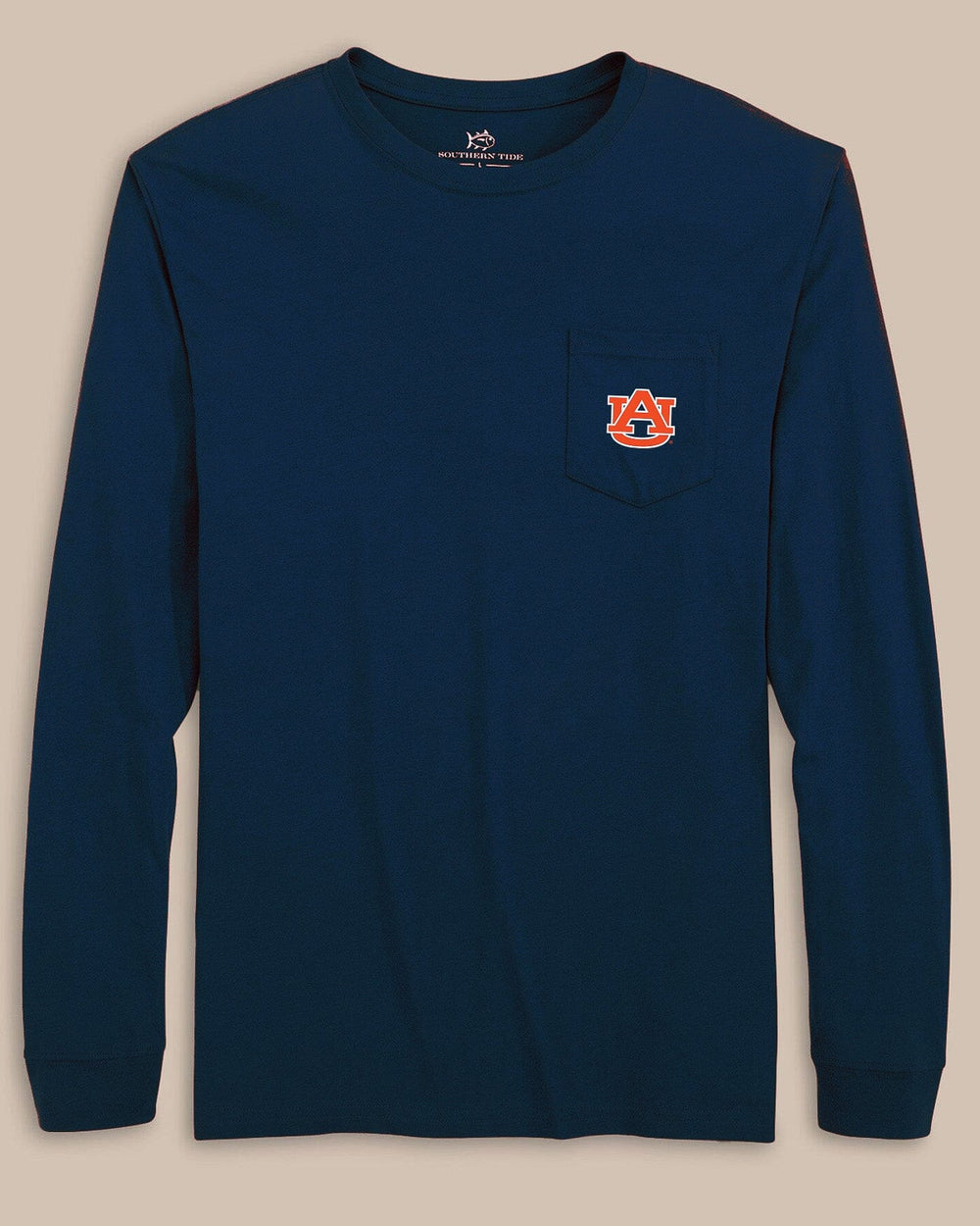 The front view of the Southern Tide Auburn Tigers Gameday Embroidered Long Sleeve T-Shirt by Southern Tide - Navy
