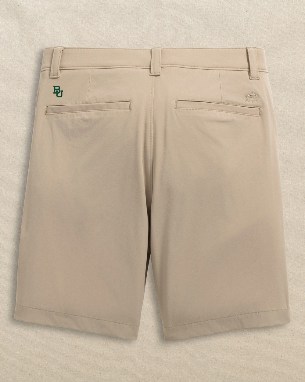 The back view of the Southern Tide Baylor Bears Birdie 8" Coastal Breeze® Performance Short by Southern Tide - Sandstone Khaki