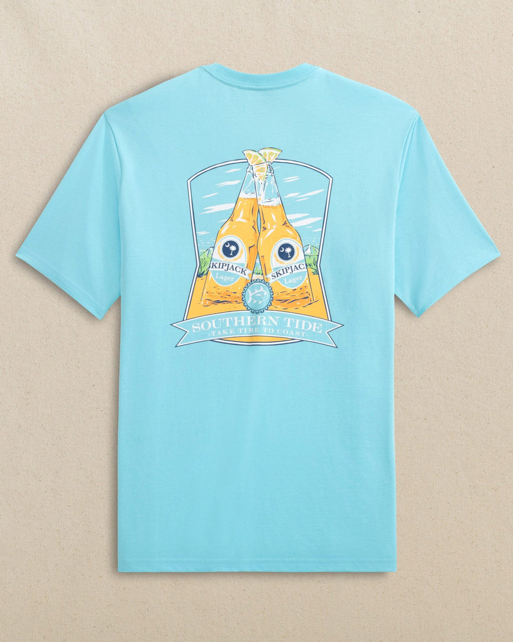 The back view of the Southern Tide Beach Cheers Short Sleeve T-Shirt by Southern Tide - Tropical Breeze Blue
