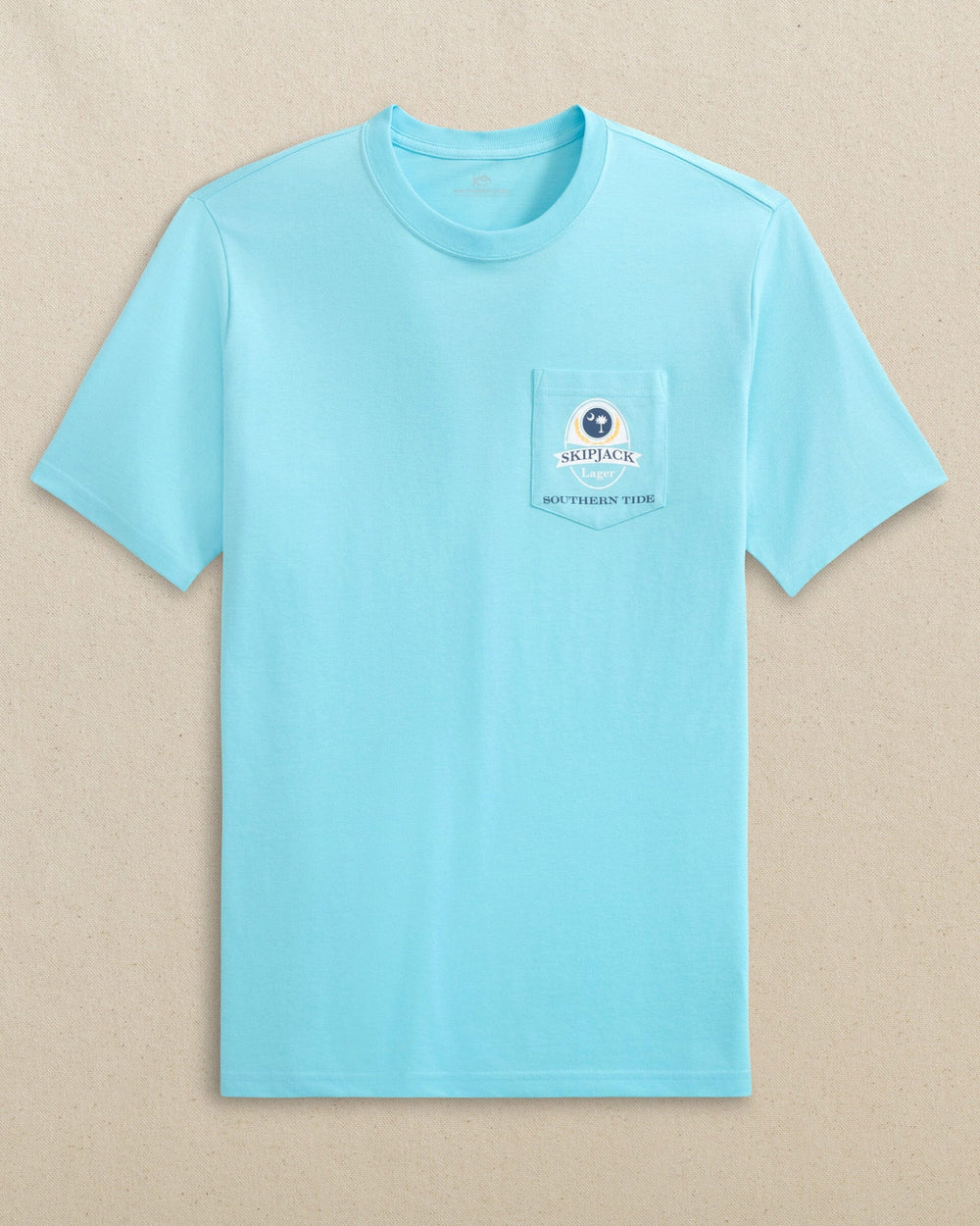 The front view of the Southern Tide Beach Cheers Short Sleeve T-Shirt by Southern Tide - Tropical Breeze Blue