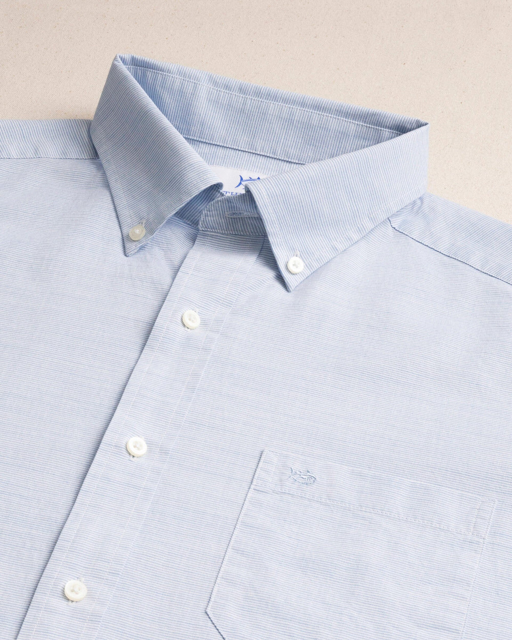 The detail view of the Southern Tide Beachcomber Stripe Sport Shirt by Southern Tide - Light Blue