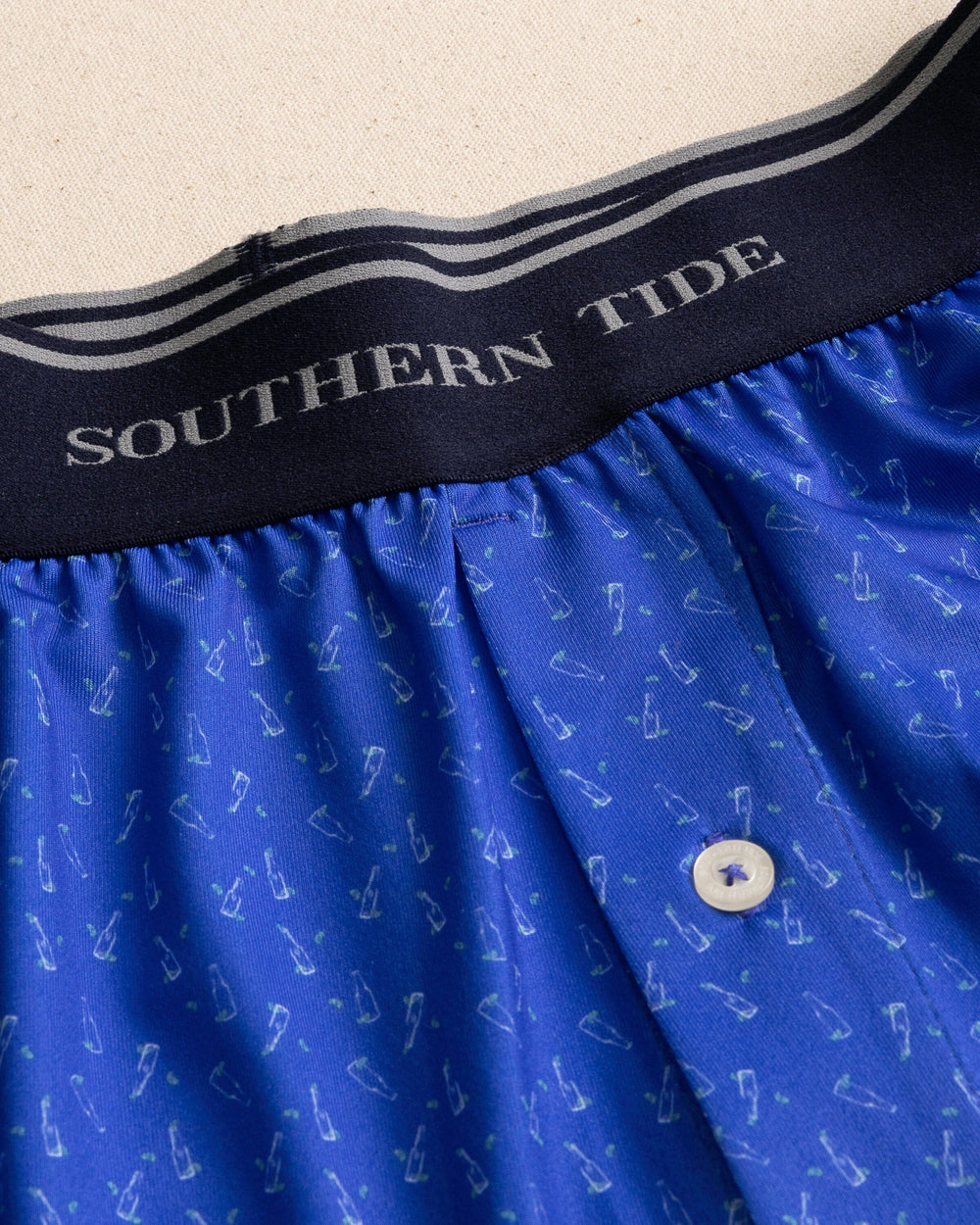 The detail view of the Southern Tide Beer Cheers Performance Boxer by Southern Tide - Dazzling Blue