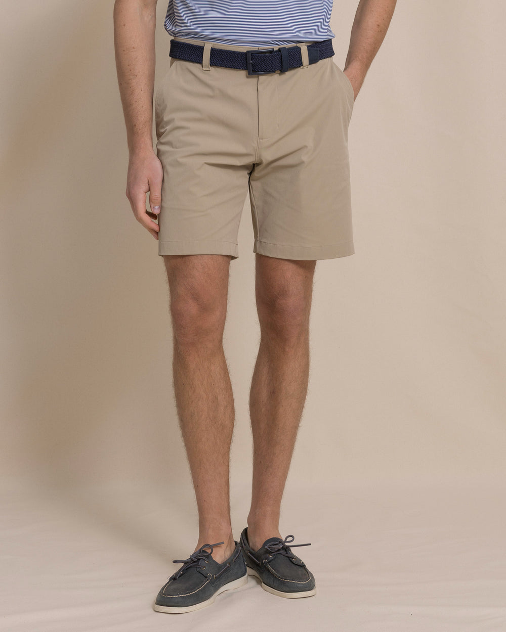 The front view of the Southern Tide Birdie 8" Coastal Breeze® Performance Short by Southern Tide - Sandstone Khaki