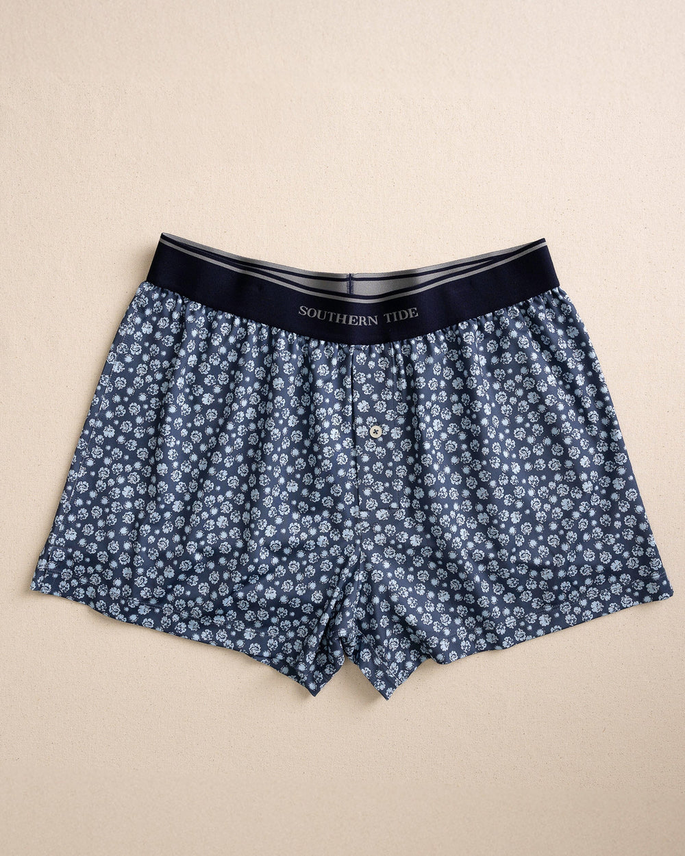 The front view of the Southern Tide Blossom Bliss Performance Boxer by Southern Tide - Light Indigo