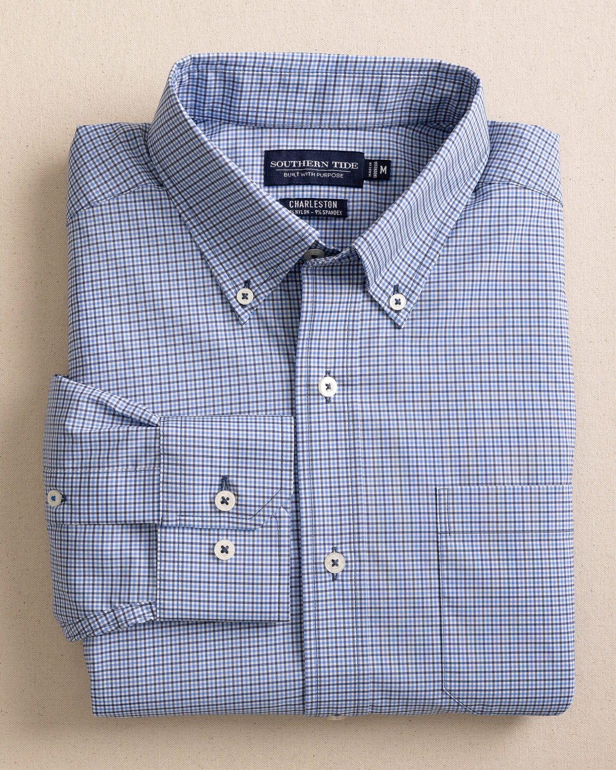 The front view of the Southern Tide Bowry brrr°® Intercoastal Sport Shirt by Southern Tide - Seven Seas Blue