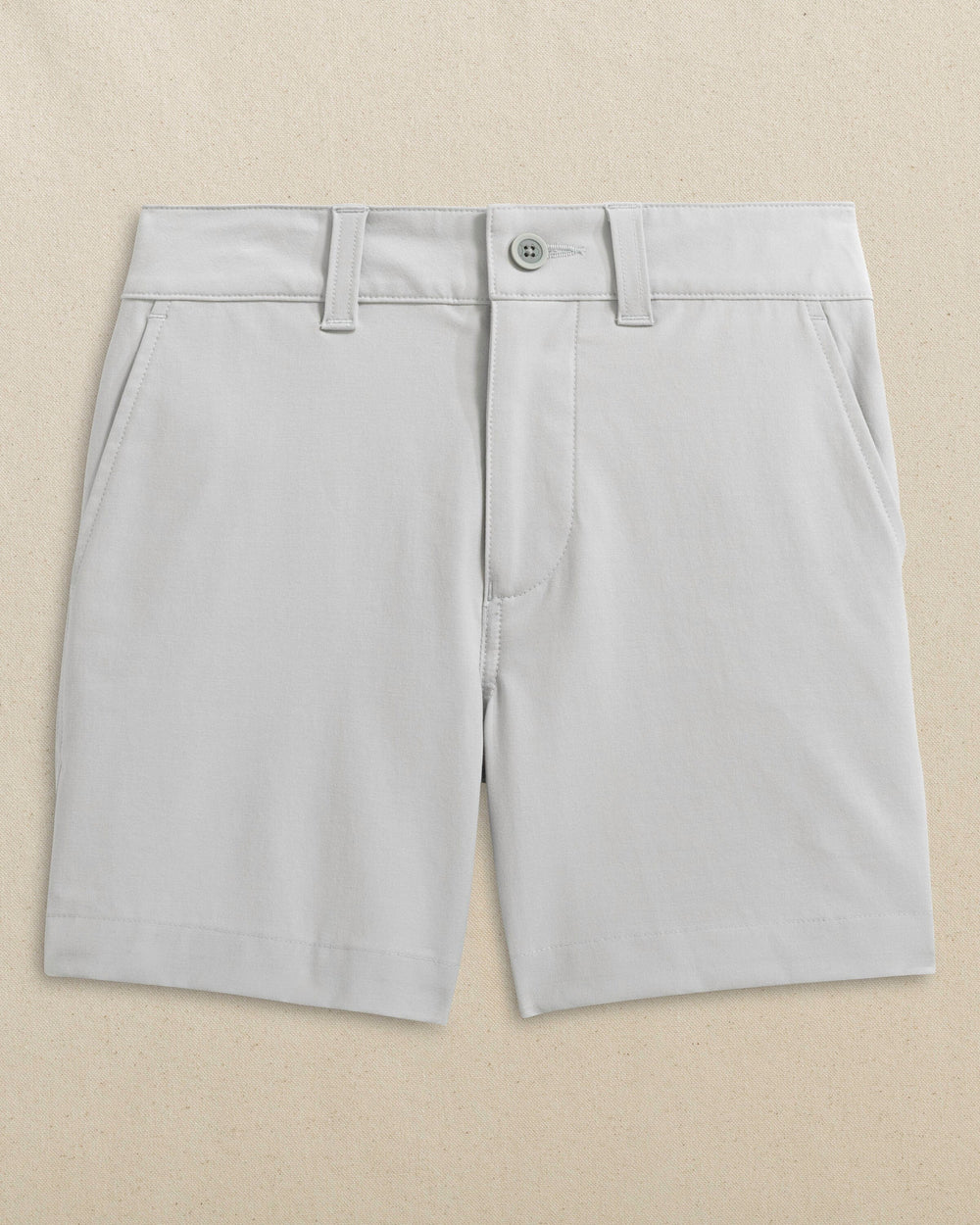 The front view of the Southern Tide Boys Bogey Short by Southern Tide - Seagull Grey