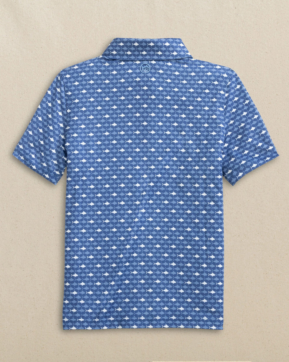 The back view of the Southern Tide Boys Driver Fish Printed Performance Polo by Southern Tide - Ocean Channel