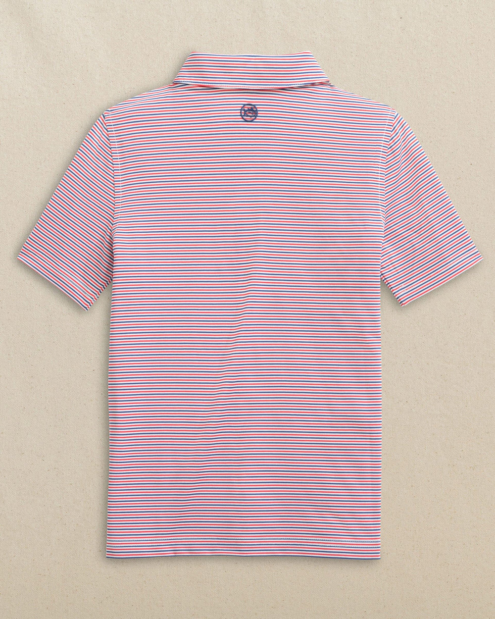 The back view of the Southern Tide Boys Driver Micro-Stripe Performance Polo by Southern Tide - Channel Marker Red