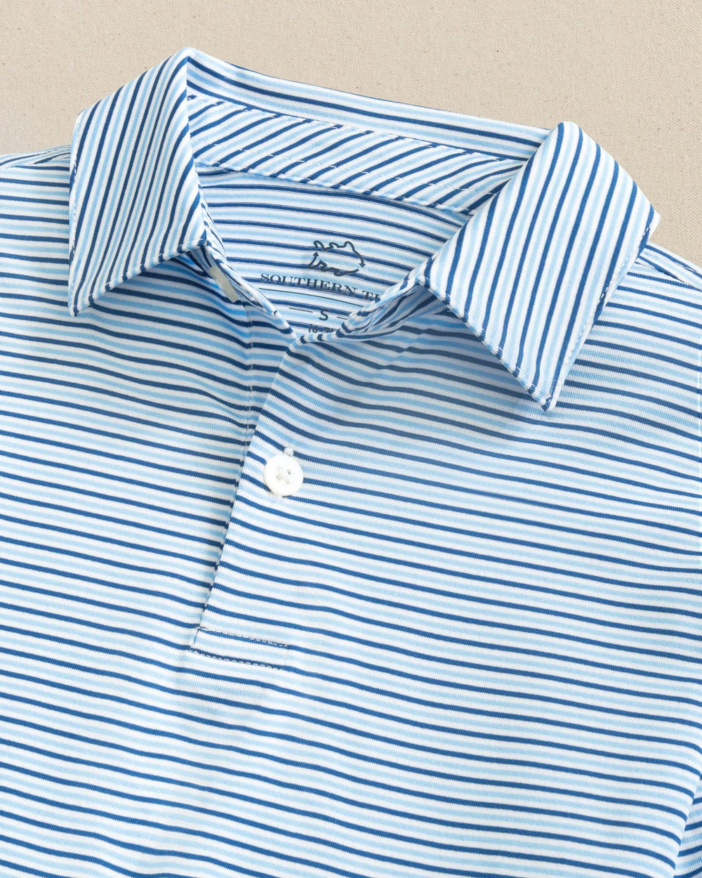 The detail view of the Southern Tide Boys Driver Micro-Stripe Performance Polo by Southern Tide - Ocean Channel