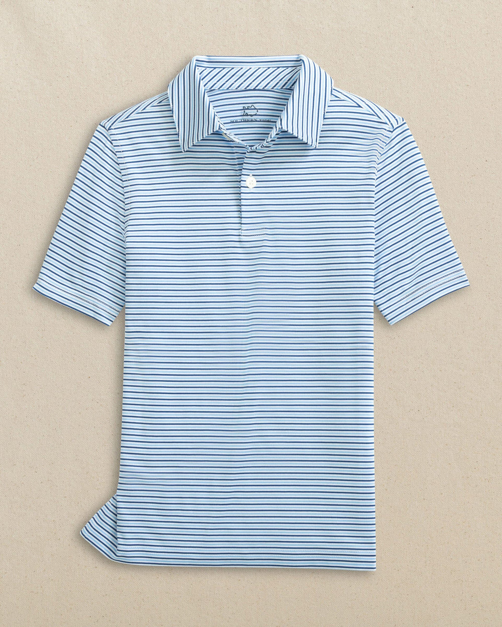 The front view of the Southern Tide Boys Driver Micro-Stripe Performance Polo by Southern Tide - Ocean Channel