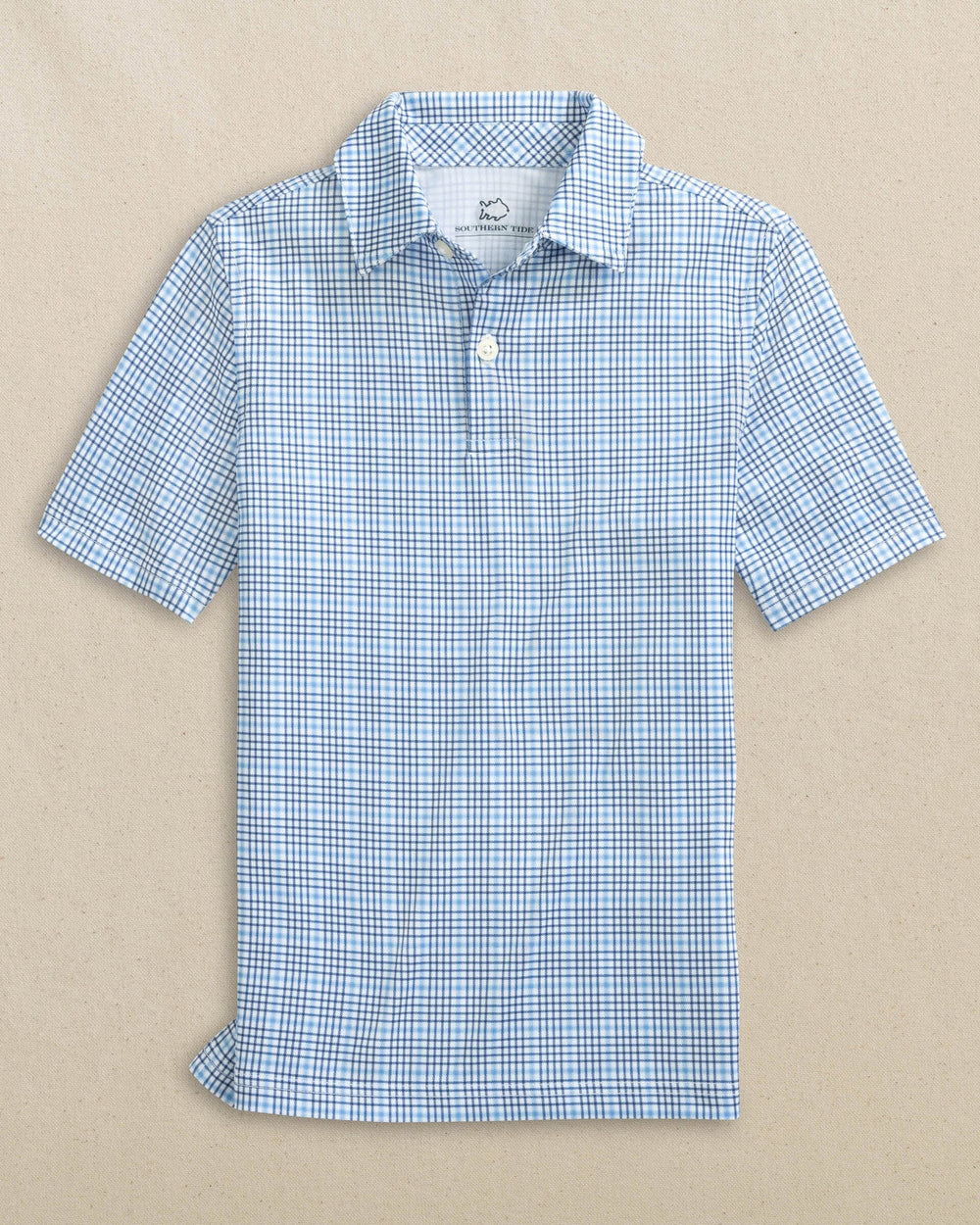 The front view of the Southern Tide Boys Driver Plaid Performance Polo by Southern Tide - Ocean Channel