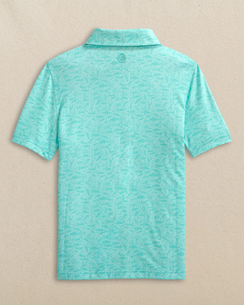 The back view of the Southern Tide Boys Driver Seawatch Printed Performance Polo by Southern Tide - Shore Blue