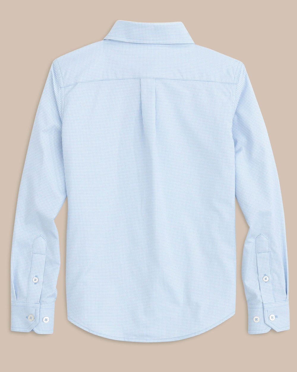 The back view of the Southern Tide Boys mini gingham intercoastal buttn down shirt by Southern Tide - Tide Blue