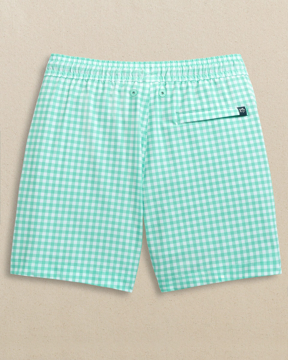 The back view of the Southern Tide Boys Pelican Bay Gingham Maritime Swim Trunk by Southern Tide - Florida Keys