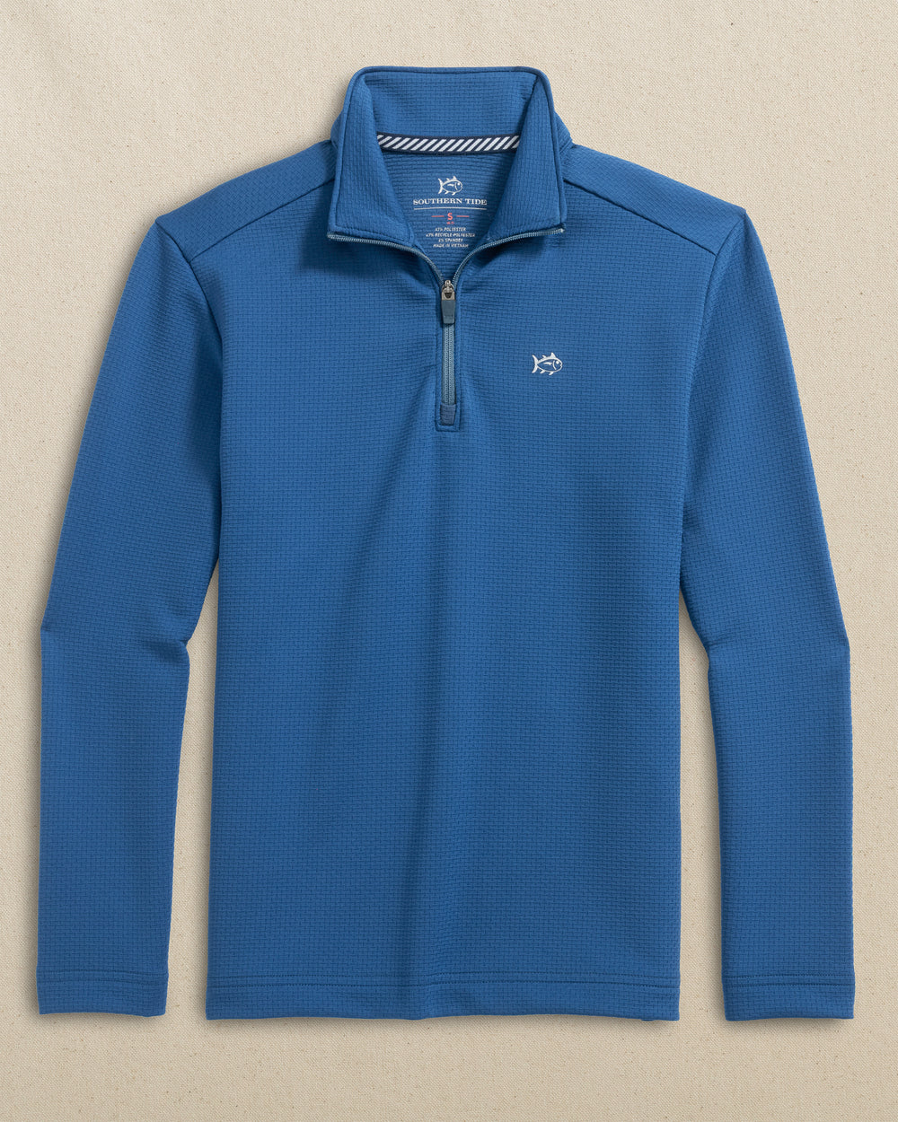 The front view of the Southern Tide Boys Schooner Quarter Zip by Southern Tide - Nautical Blue