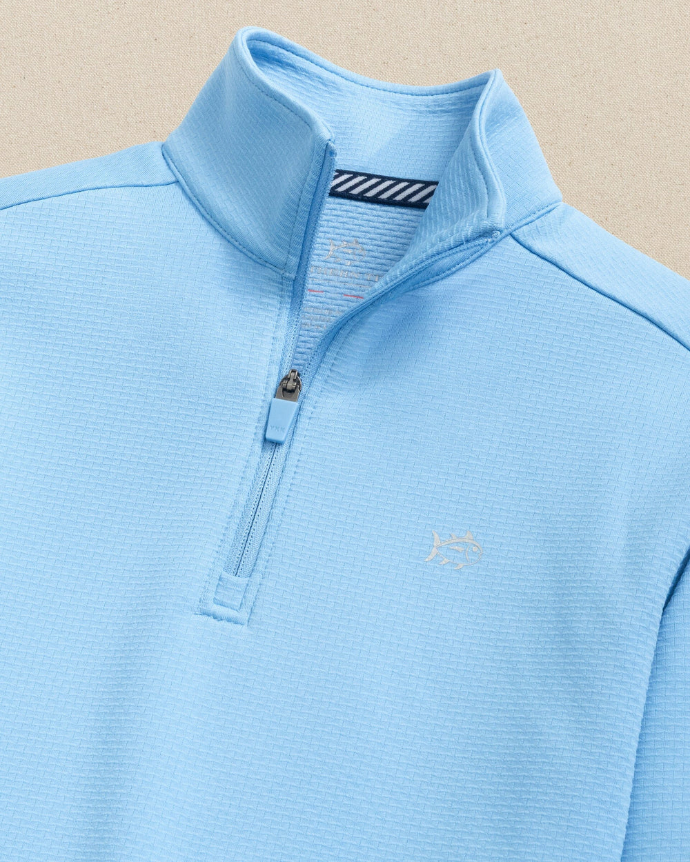 The collar view of the Southern Tide Boys Schooner Quarter Zip by Southern Tide - Ocean Channel