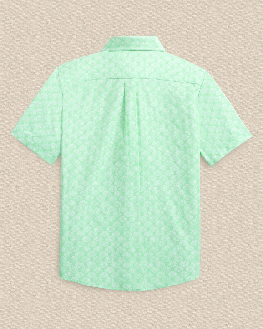 The back view of the Southern Tide Boys Seashell Cove Coastal Breeze® Short Sleeve Sport Shirt by Southern Tide - Green Ash