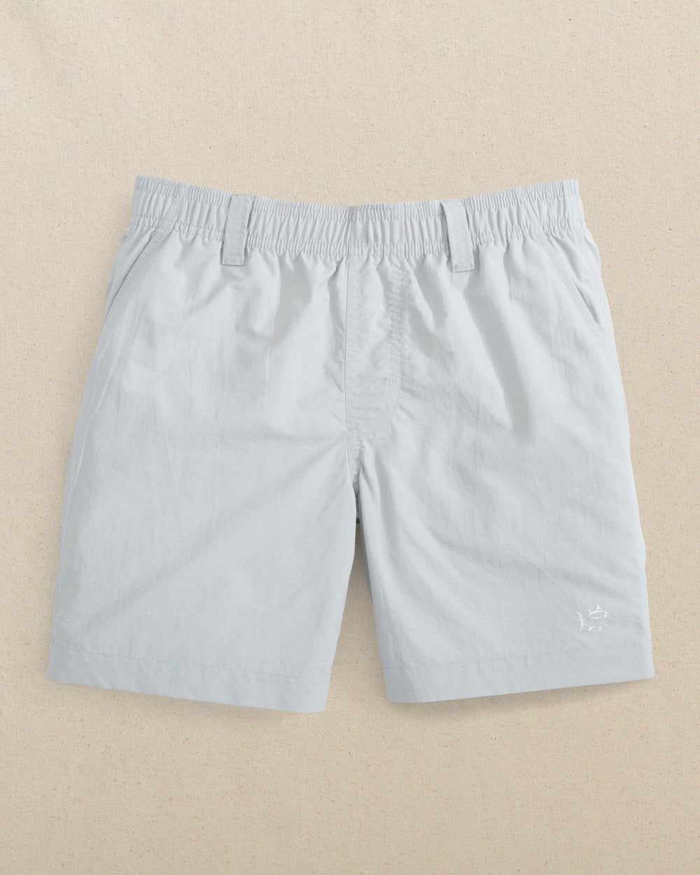 The front view of the Southern Tide Boys Shoreline Active Short by Southern Tide - Seagull Grey