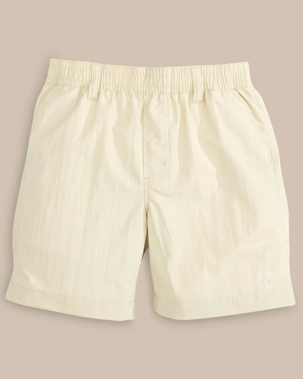 The front view of the Southern Tide Boys Shoreline Active Short by Southern Tide - Stone