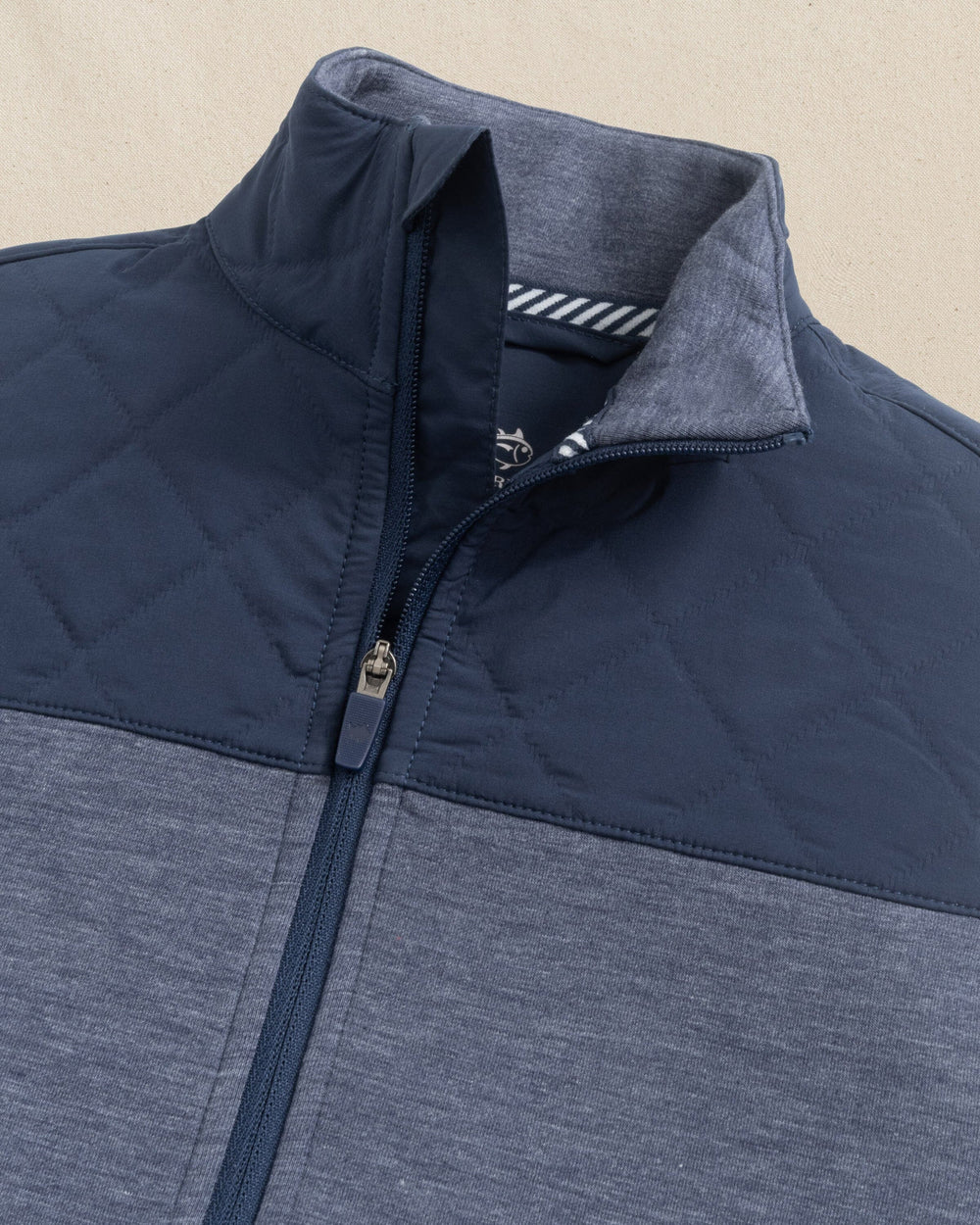 The detail view of the Southern Tide Boys Waterfront Quilted Vest by Southern Tide - Dress Blue