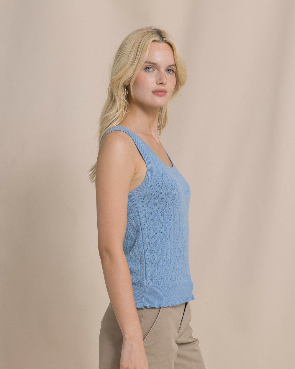The side view of the Southern Tide Bridgette Pointelle Sweater Tank by Southern Tide - Ocean Channel